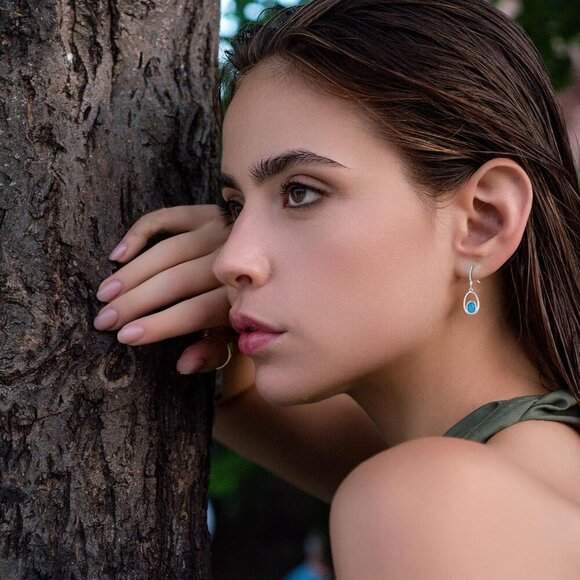 Moonstone/Opal/Turquoise Earrings for Women, 925 Sterling Silver Dangle Drop Ear - Picture 4 of 7